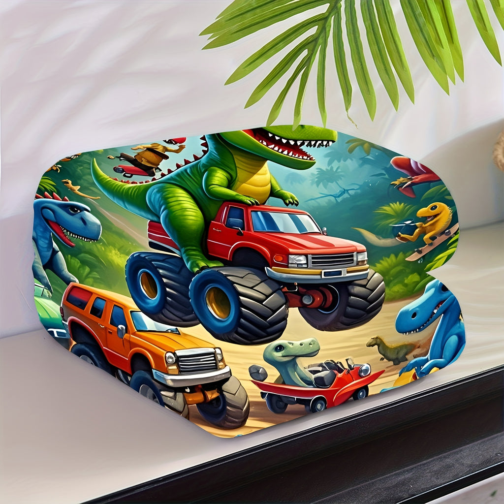Aonana Dinosaur & Monster Truck Cozy Flannel Throw Blanket