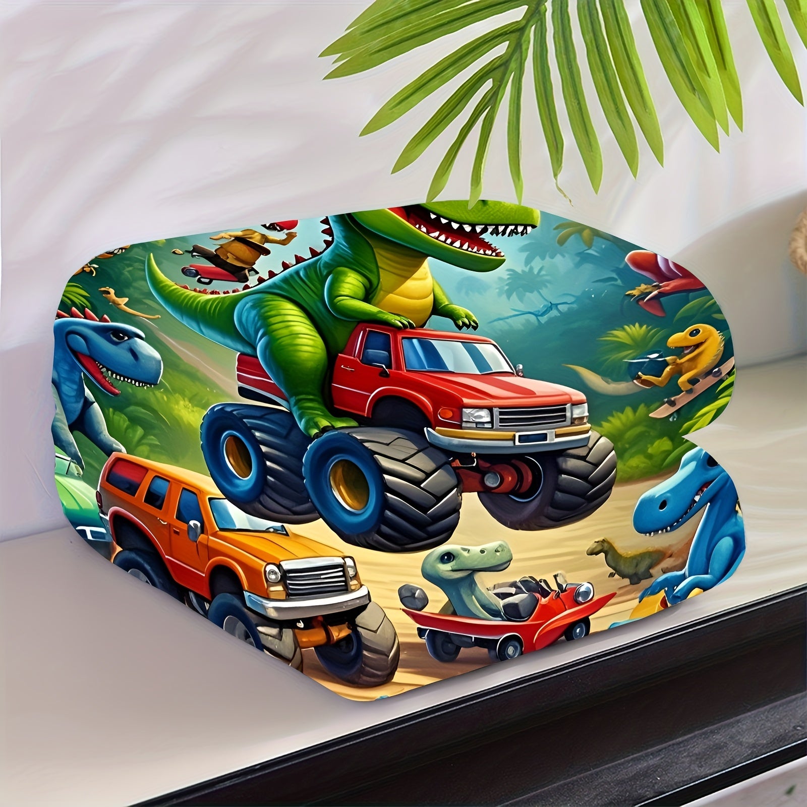 Aonana Dinosaur & Monster Truck Cozy Flannel Throw Blanket