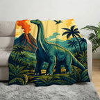 Aonana Dinosaur & Volcano Cozy Flannel Throw Blanket