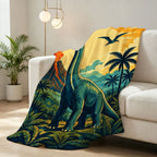 Aonana Dinosaur & Volcano Cozy Flannel Throw Blanket