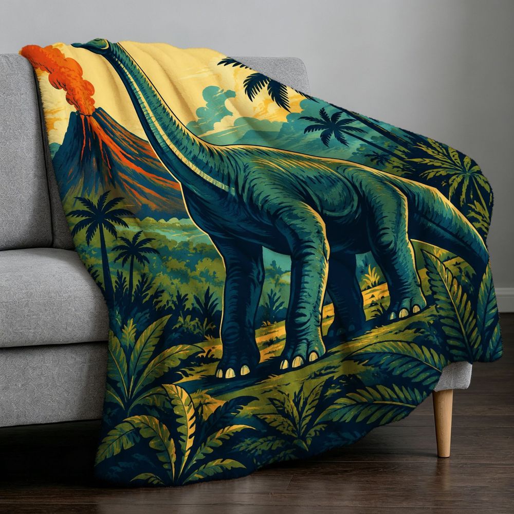 Aonana Dinosaur & Volcano Cozy Flannel Throw Blanket