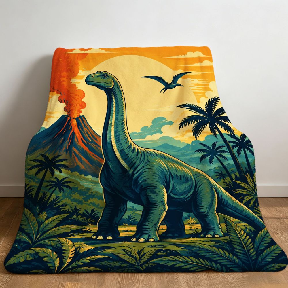 Aonana Dinosaur & Volcano Cozy Flannel Throw Blanket