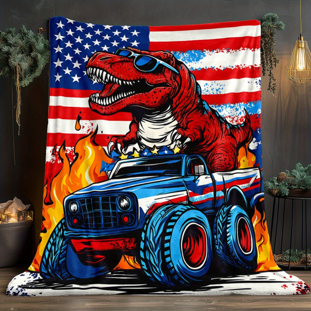 Aonana Red Dinosaur Cozy Flannel Throw Blanket