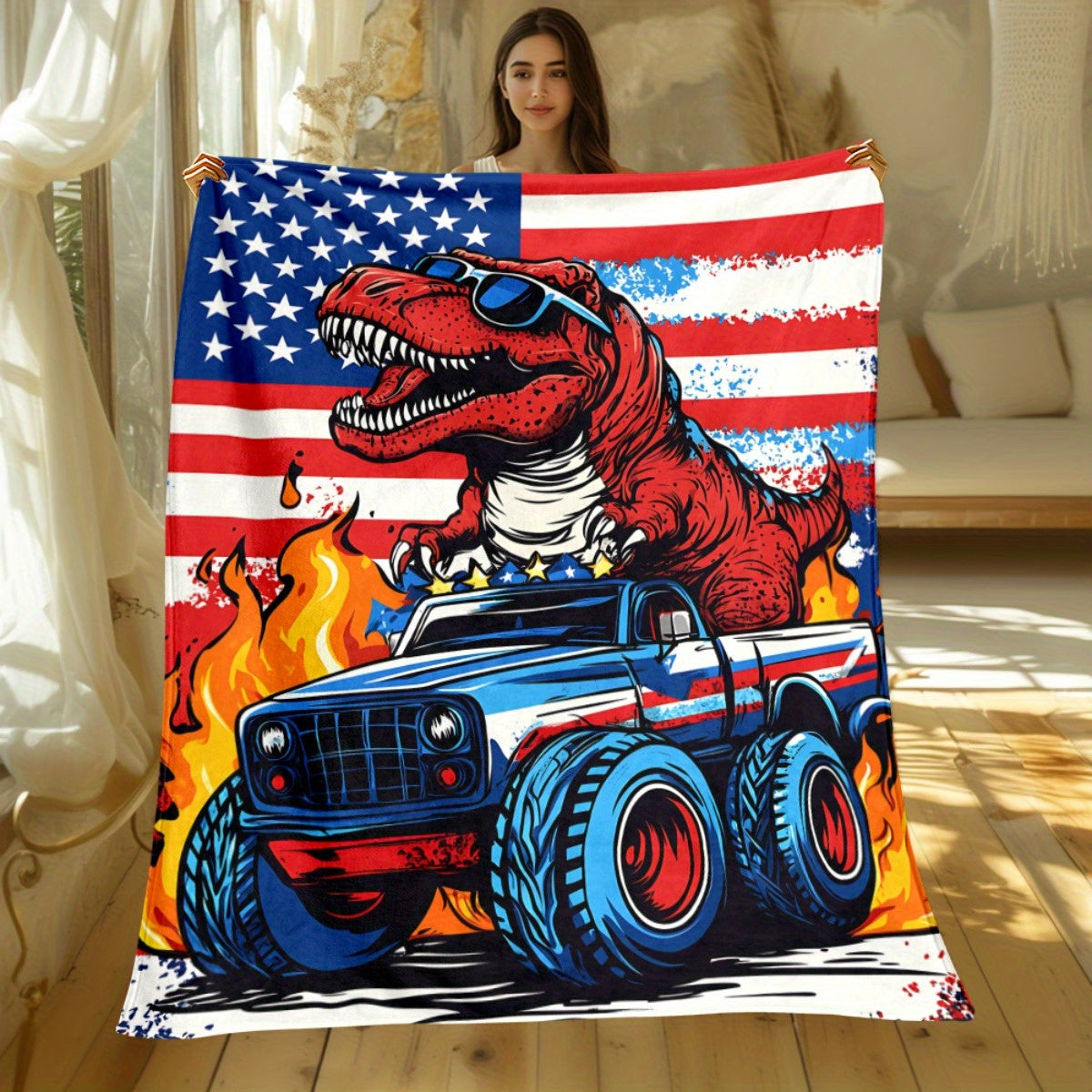 Aonana Red Dinosaur Cozy Flannel Throw Blanket