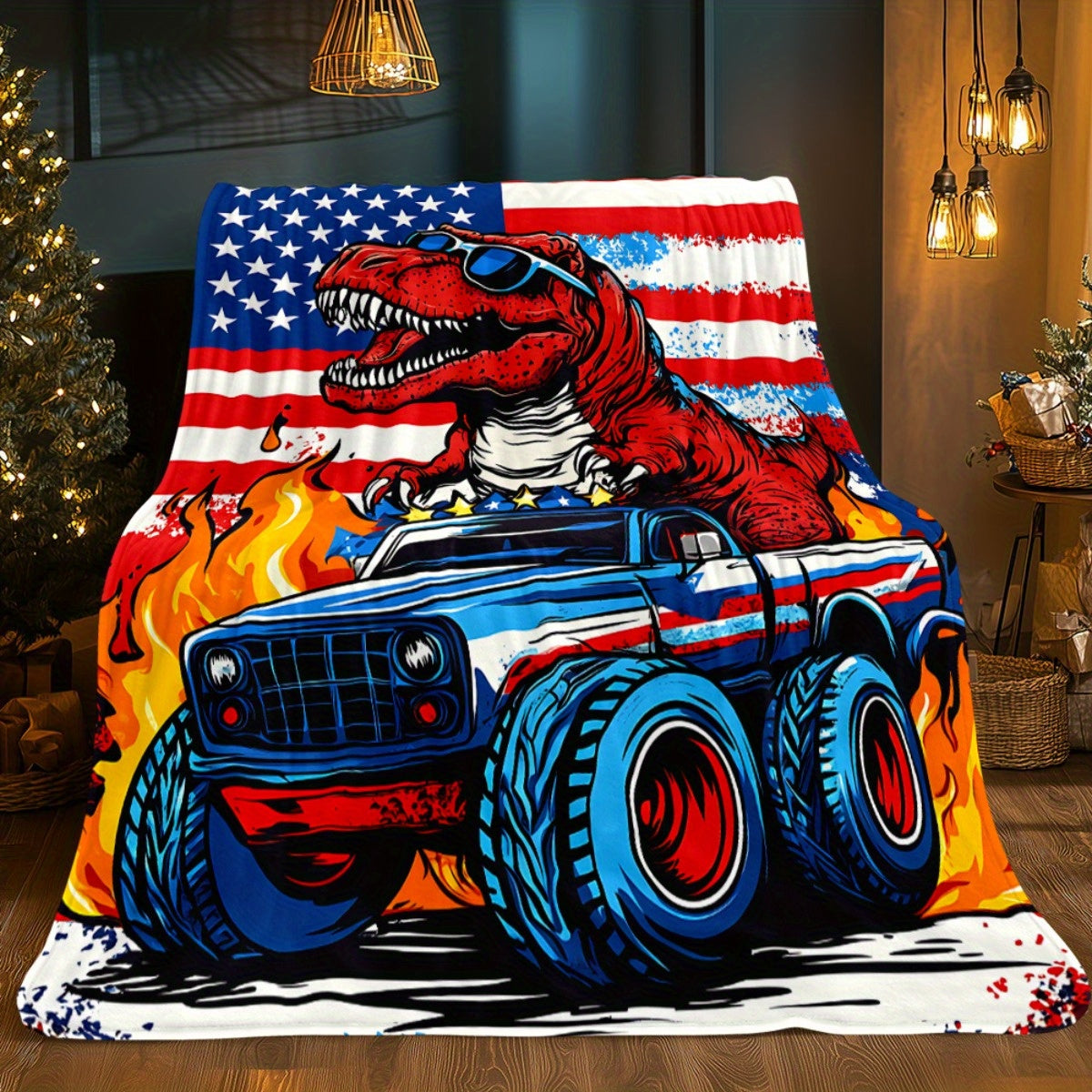 Aonana Red Dinosaur Cozy Flannel Throw Blanket