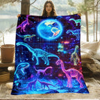 Aonana Digital Space Dinosaur Print Flannel Blanket
