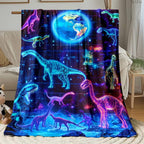 Aonana Digital Space Dinosaur Print Flannel Blanket