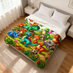 Aonana Cute Dinosaur Jungle Print Flannel Blanket