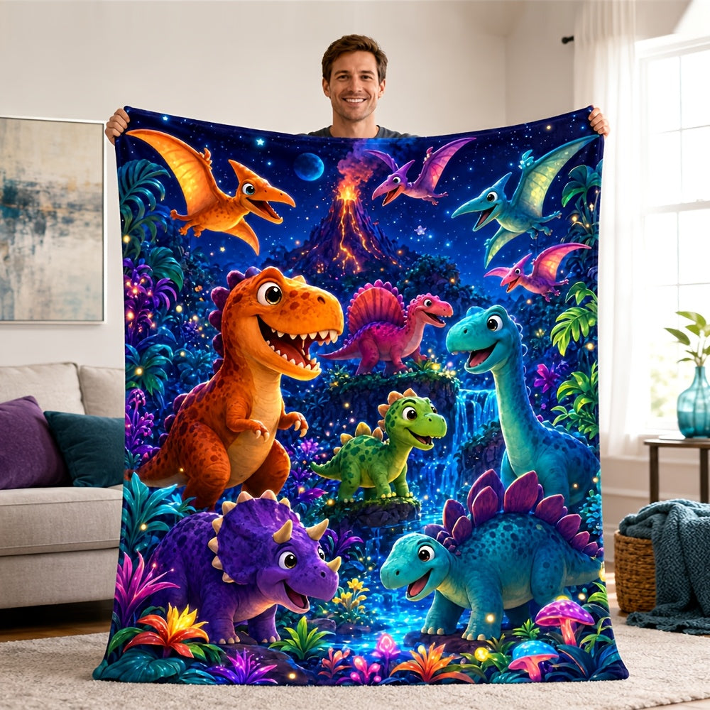 Aonana Dinosaur Jungle Print Cozy Flannel Throw Blanket