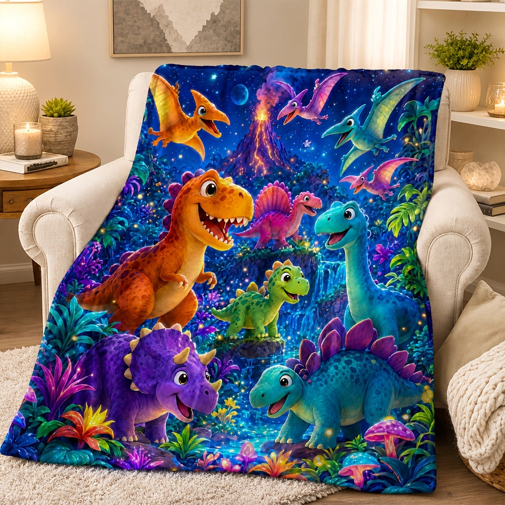 Aonana Dinosaur Jungle Print Cozy Flannel Throw Blanket