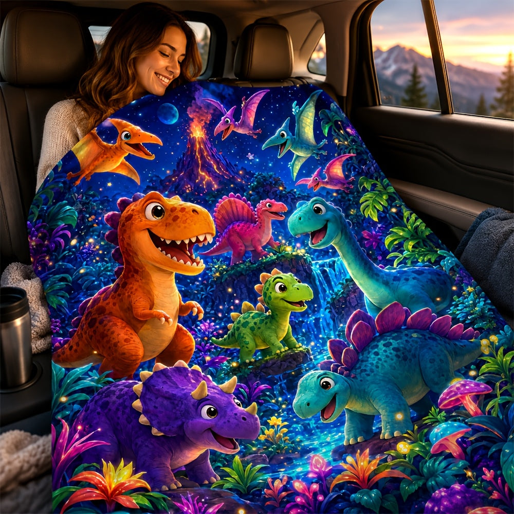 Aonana Dinosaur Jungle Print Cozy Flannel Throw Blanket