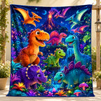 Aonana Dinosaur Jungle Print Cozy Flannel Throw Blanket