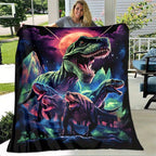 Aonana Cyberpunk Dinosaur Print Cozy Flannel Throw Blanket
