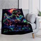 Aonana Cyberpunk Dinosaur Print Cozy Flannel Throw Blanket