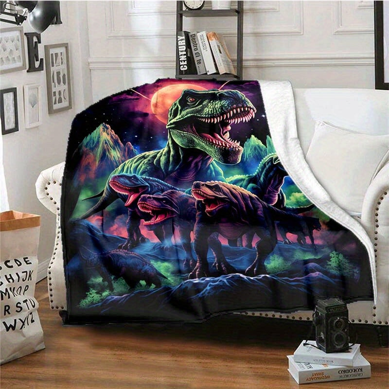 Aonana Cyberpunk Dinosaur Print Cozy Flannel Throw Blanket