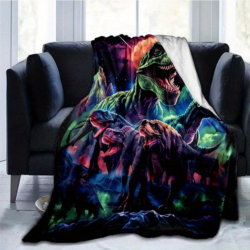 Aonana Cyberpunk Dinosaur Print Cozy Flannel Throw Blanket