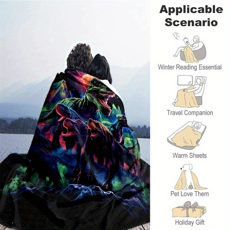 Aonana Cyberpunk Dinosaur Print Cozy Flannel Throw Blanket