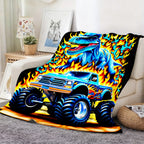 Aonana Blue Dinosaur Monster Truck Flannel Throw Blanket