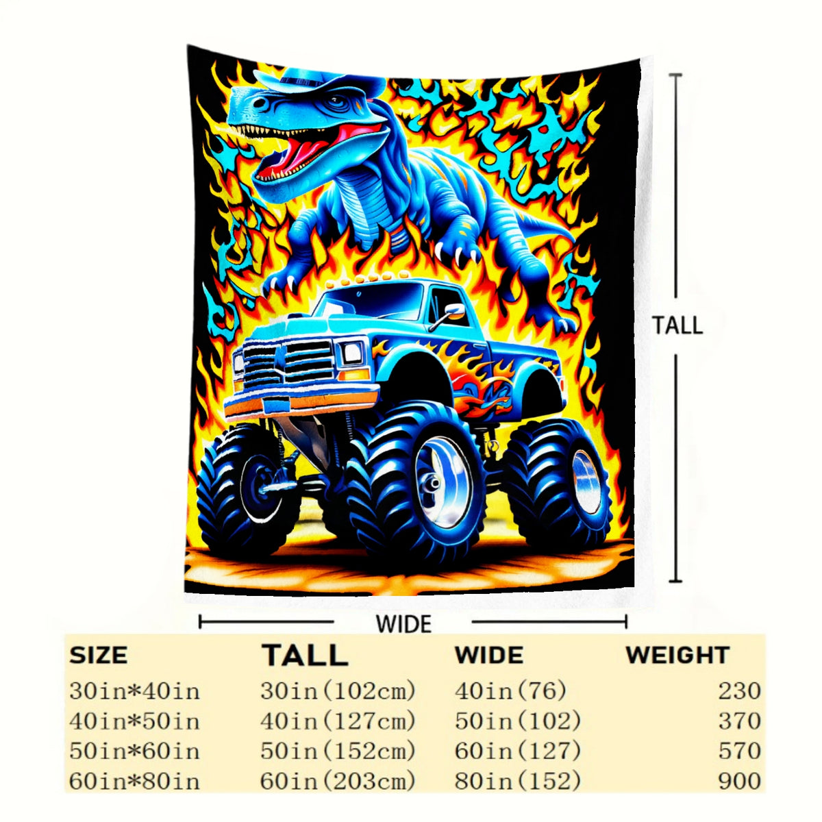 Aonana Blue Dinosaur Monster Truck Flannel Throw Blanket