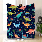 Aonana Colorful Dinosaur Cozy Flannel Throw Blanket
