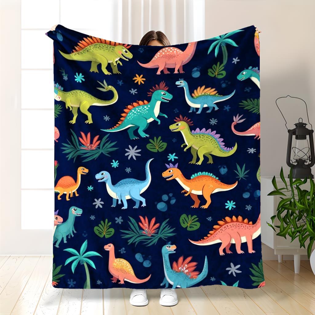 Aonana Colorful Dinosaur Cozy Flannel Throw Blanket