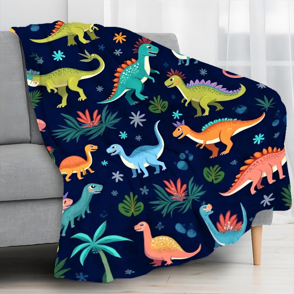 Aonana Colorful Dinosaur Cozy Flannel Throw Blanket