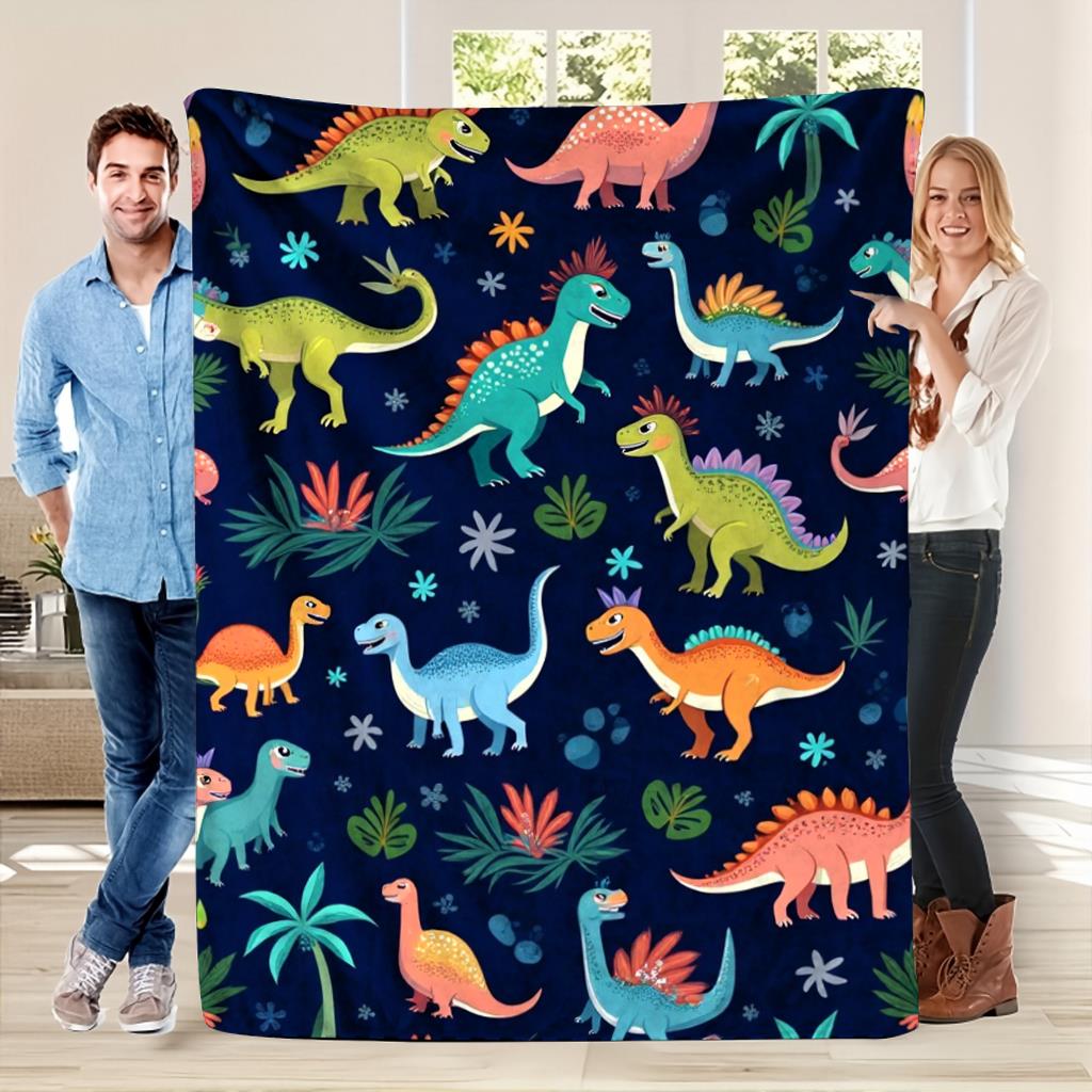 Aonana Colorful Dinosaur Cozy Flannel Throw Blanket