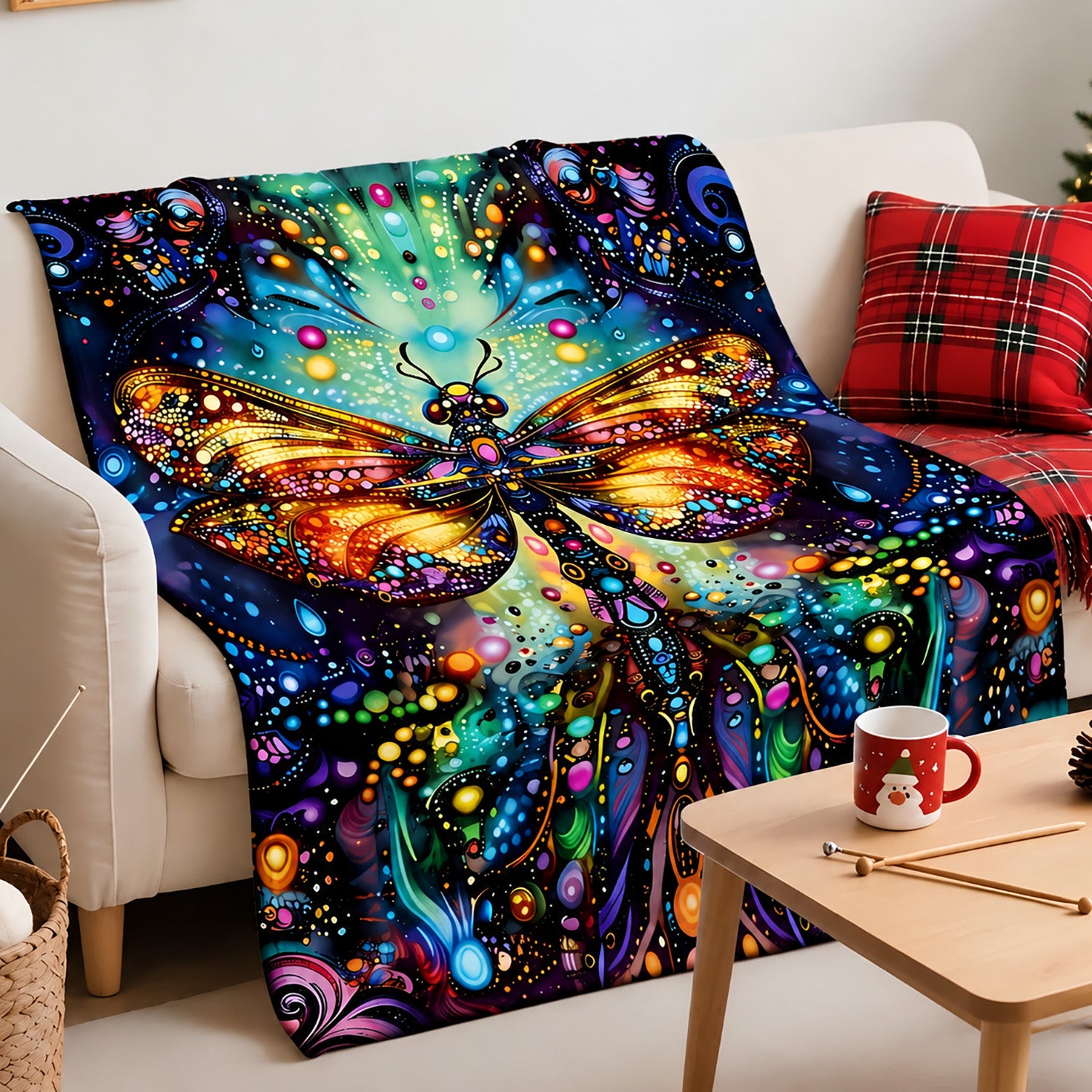Aonana Bohemian Dragonfly Print Flannel Throw Blanket