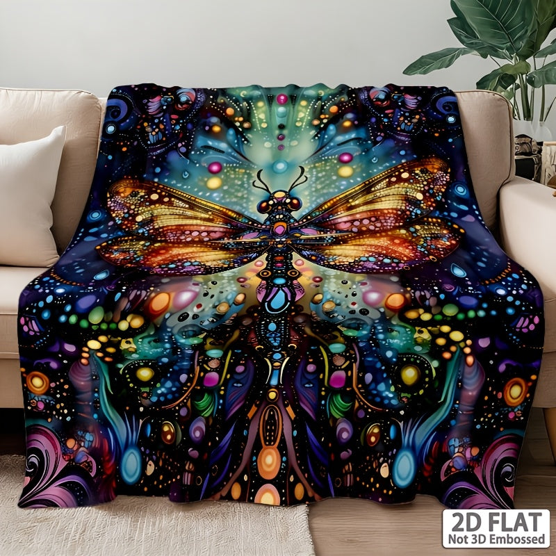 Aonana Bohemian Dragonfly Print Flannel Throw Blanket