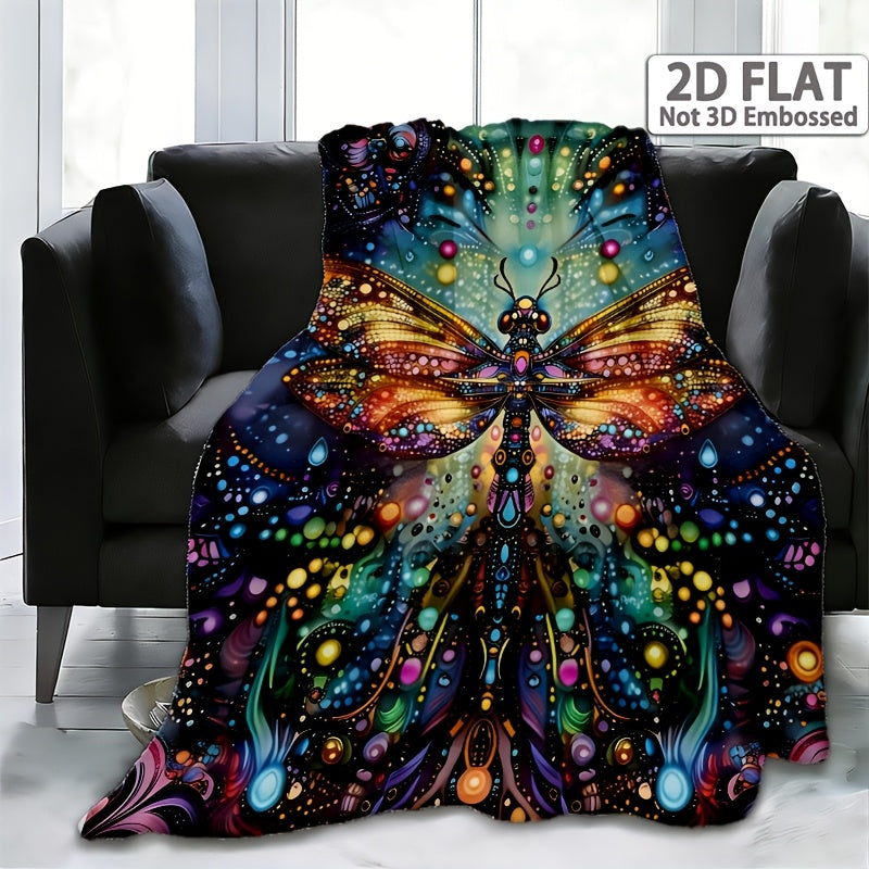 Aonana Bohemian Dragonfly Print Flannel Throw Blanket