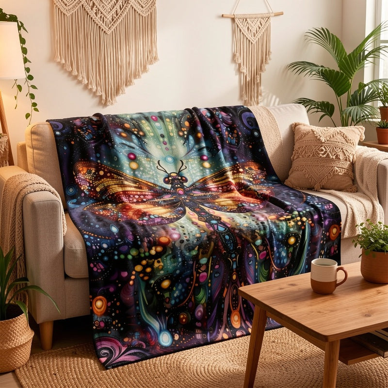 Aonana Bohemian Dragonfly Print Flannel Throw Blanket