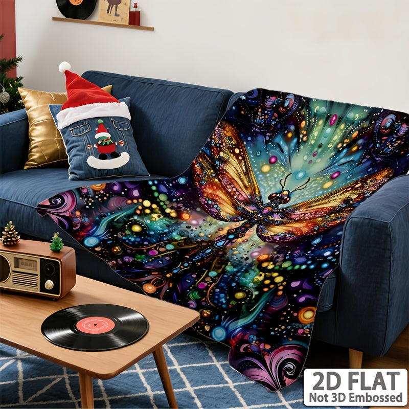 Aonana Bohemian Dragonfly Print Flannel Throw Blanket