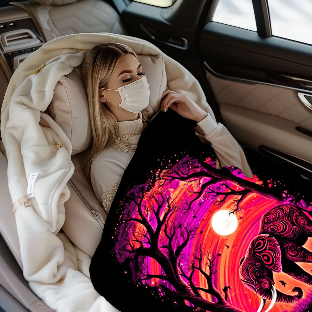 Aonana Elephant Sunset Trees Flannel Throw Blanket
