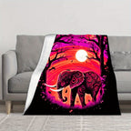 Aonana Elephant Sunset Trees Flannel Throw Blanket