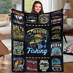 Aonana "I'd Rather Be Fishing" Flannel Throw Blankets