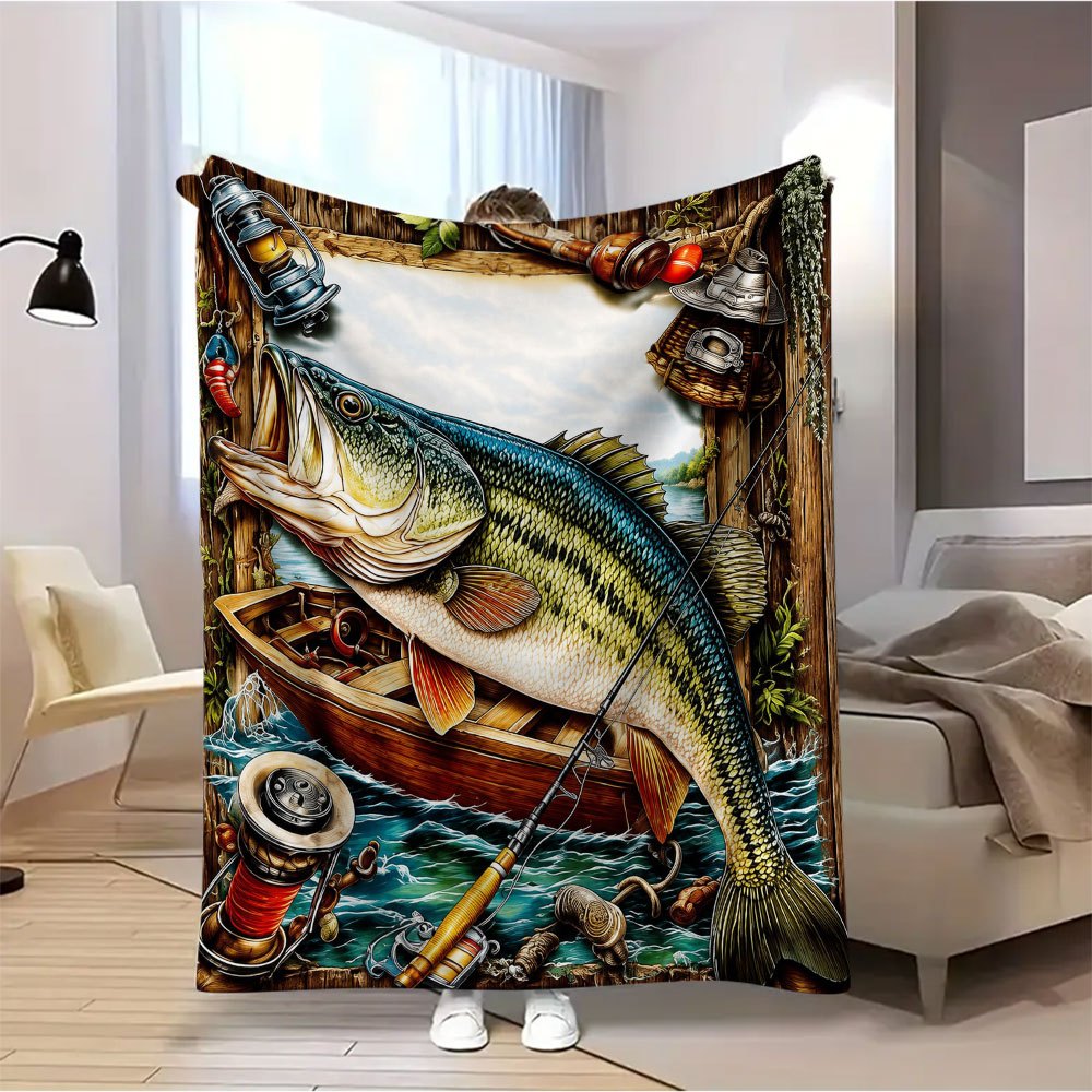Aonana Bass & Fishing Gear Boat Flannel Throw Blanket