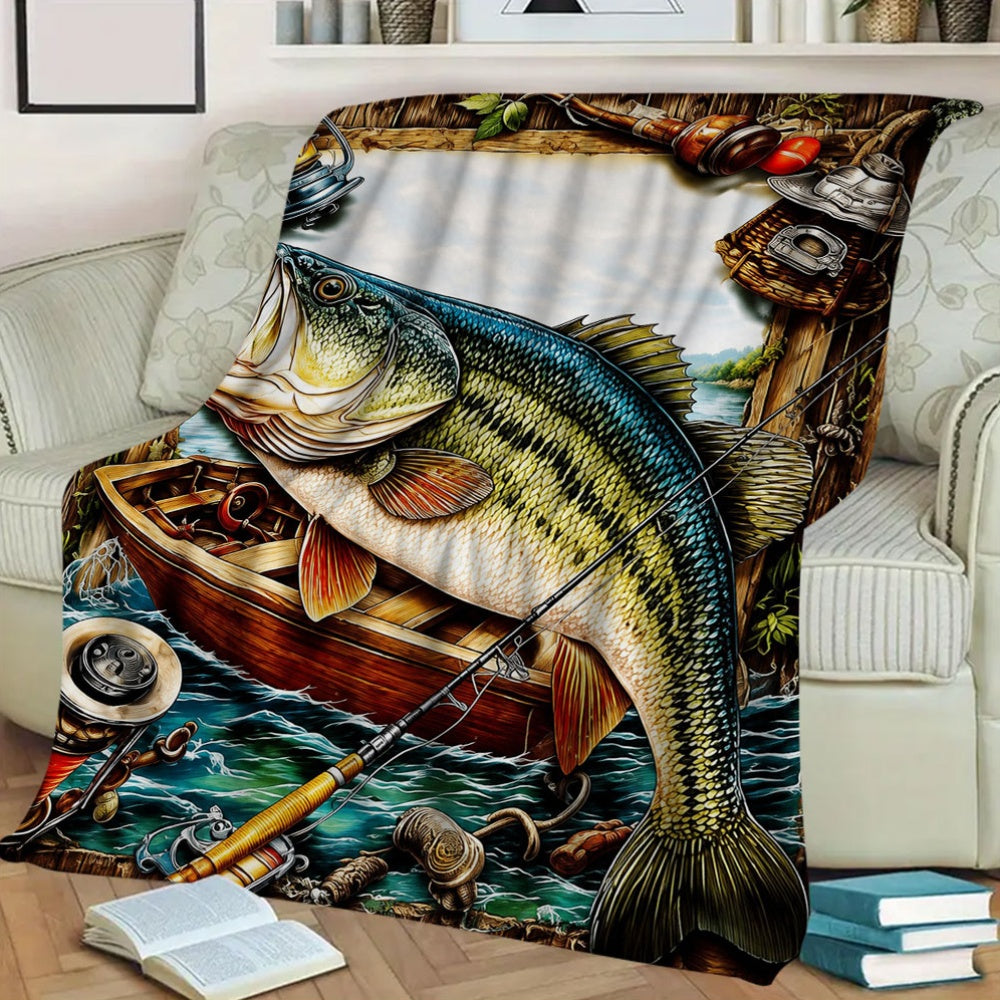 Aonana Bass & Fishing Gear Boat Flannel Throw Blanket