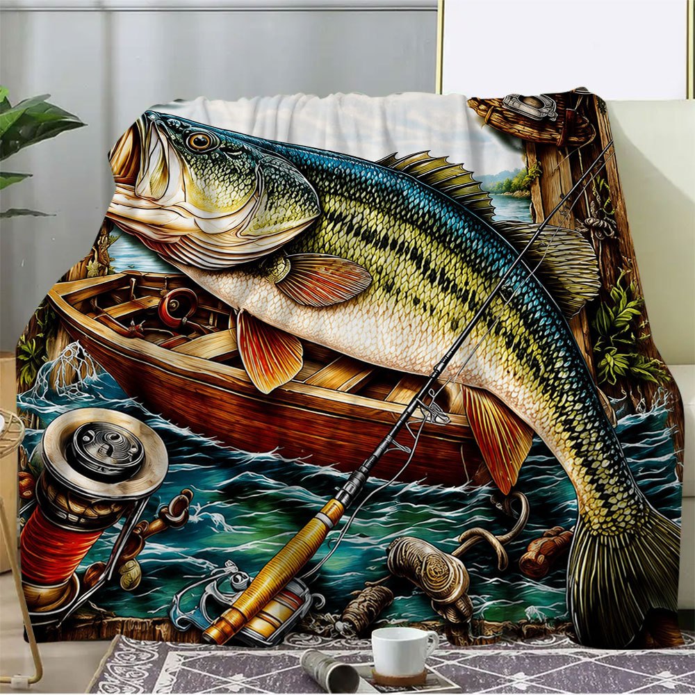 Aonana Bass & Fishing Gear Boat Flannel Throw Blanket