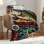 Aonana Bass & Fishing Gear Boat Flannel Throw Blanket