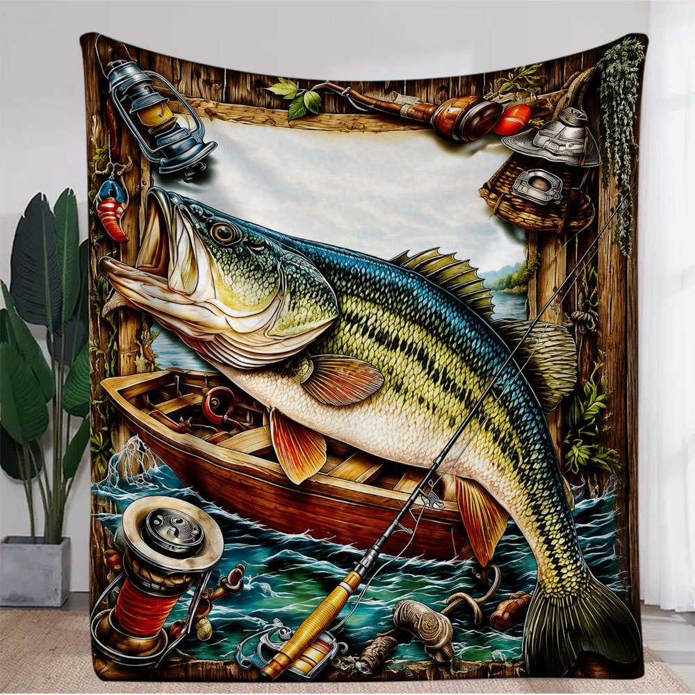 Aonana Bass & Fishing Gear Boat Flannel Throw Blanket