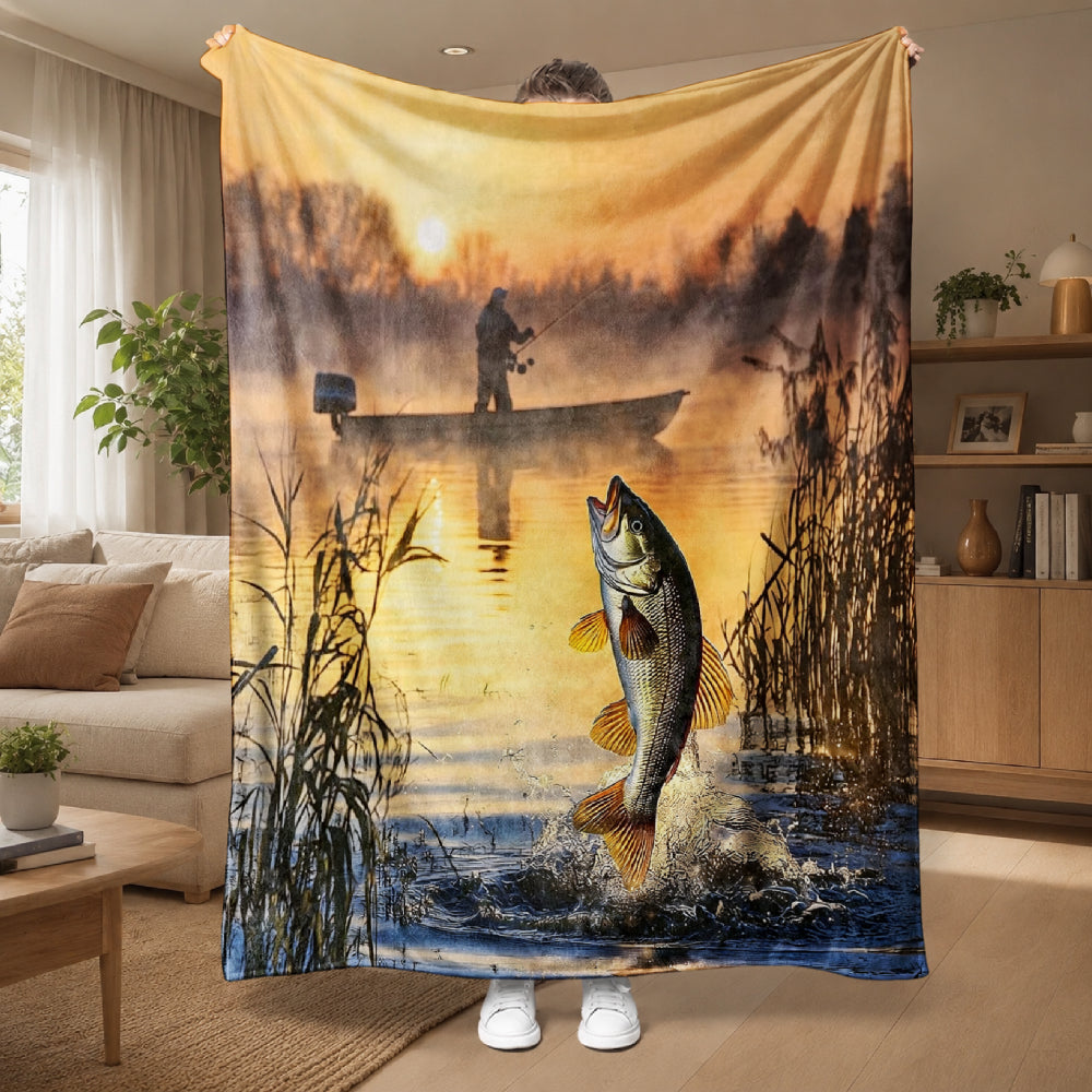 Aonana Fisherman Boat Fishing Flannel Throw Blanket