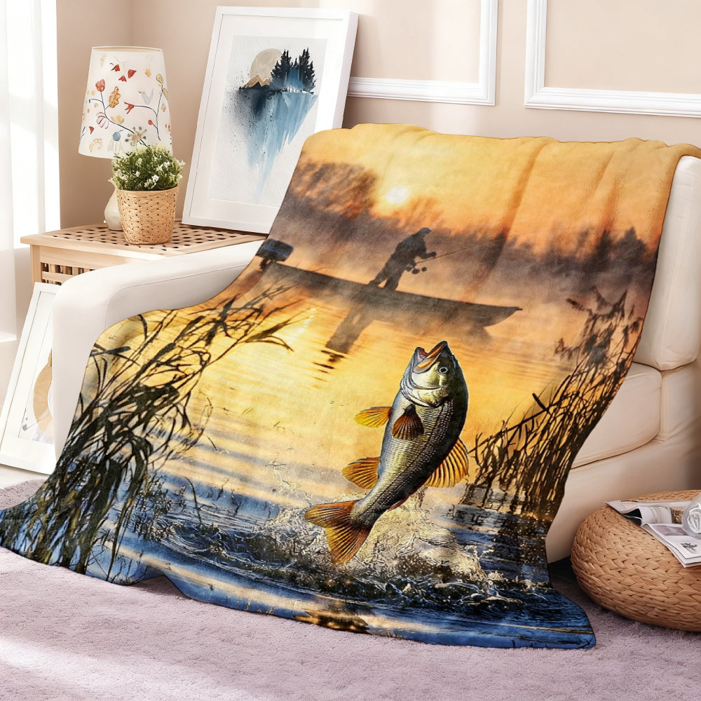 Aonana Fisherman Boat Fishing Flannel Throw Blanket