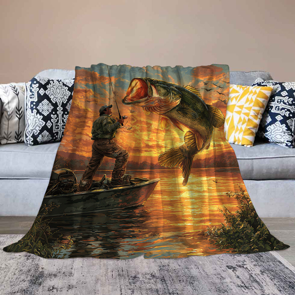 Aonana Fisherman Boat Fishing Flannel Throw Blanket