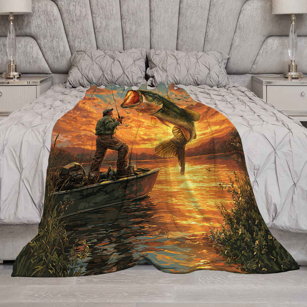 Aonana Fisherman Boat Fishing Flannel Throw Blanket