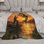 Aonana Fisherman Boat Fishing Flannel Throw Blanket
