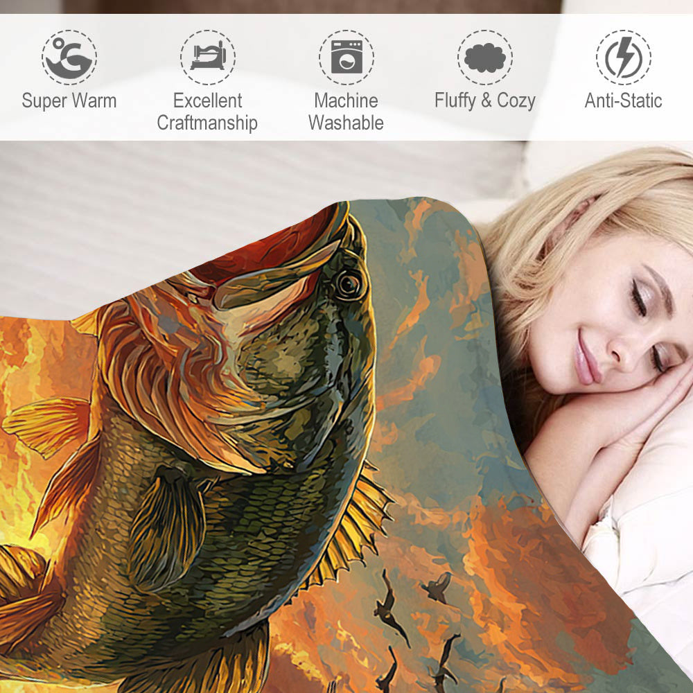 Aonana Fisherman Boat Fishing Flannel Throw Blanket