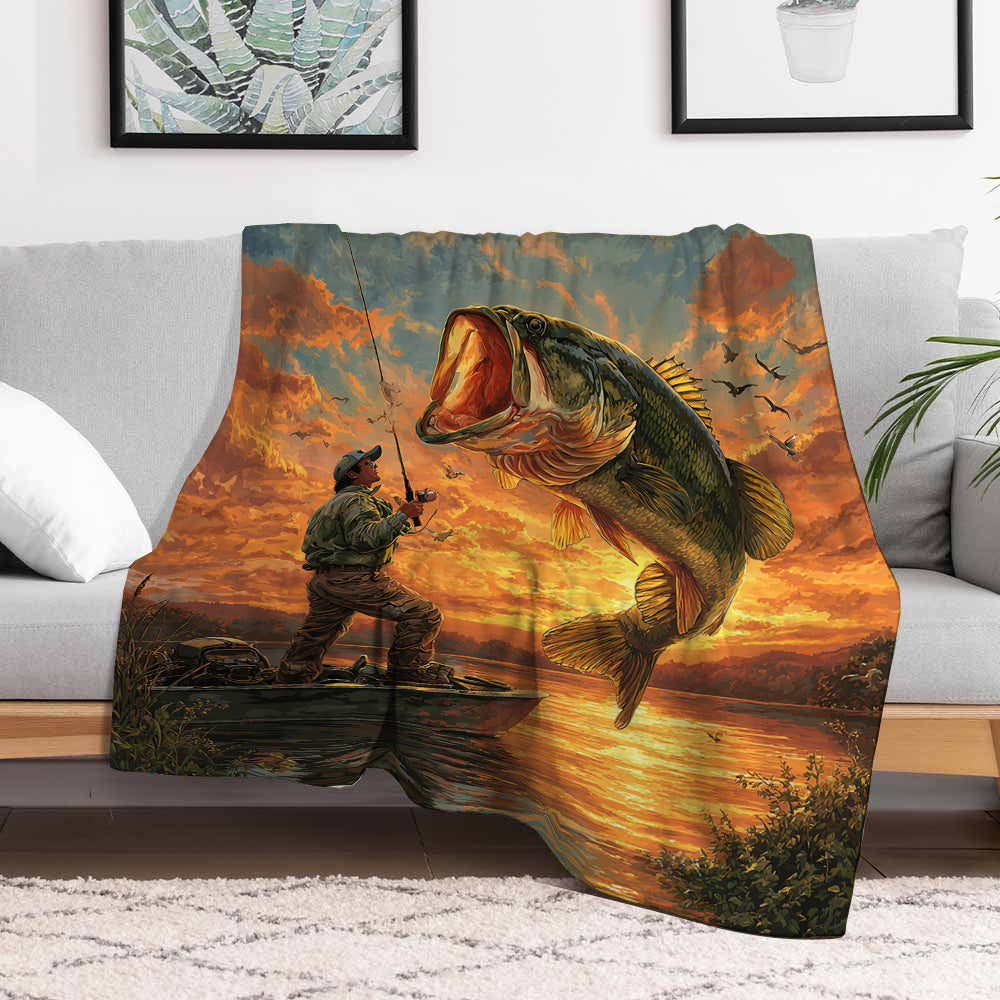 Aonana Fisherman Boat Fishing Flannel Throw Blanket