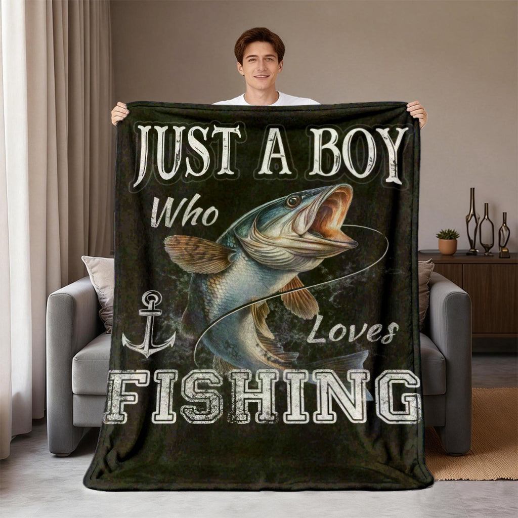 Aonana "Just A Boy Who Loves Fishing" Flannel Throw Blanket