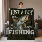 Aonana "Just A Boy Who Loves Fishing" Flannel Throw Blanket
