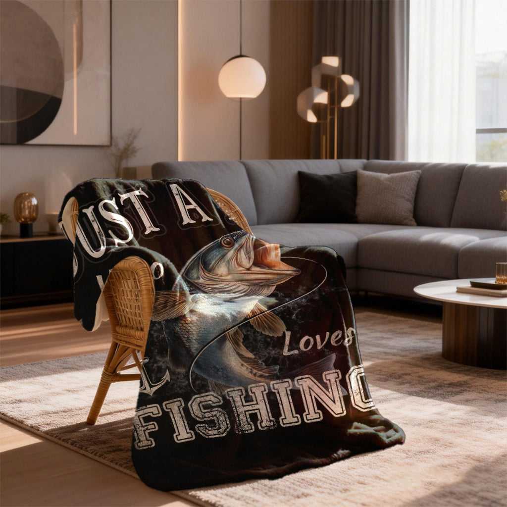 Aonana "Just A Boy Who Loves Fishing" Flannel Throw Blanket